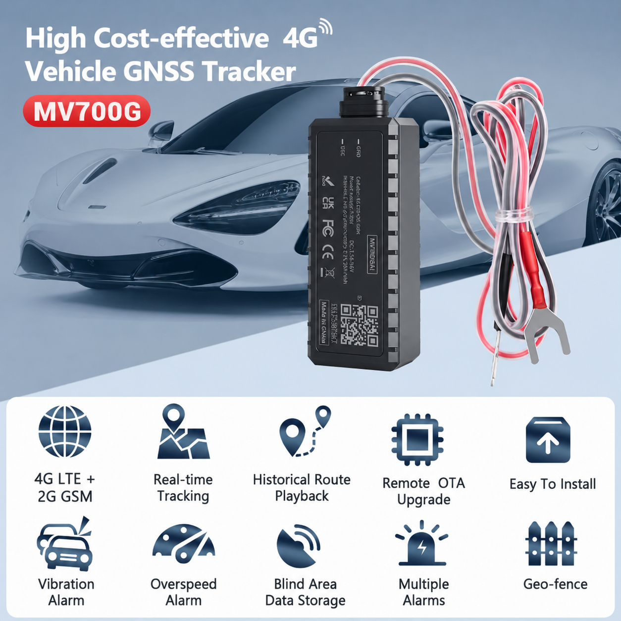 Kendaall high-performance 4G GPS vehicle tracker device with multi-network connectivity